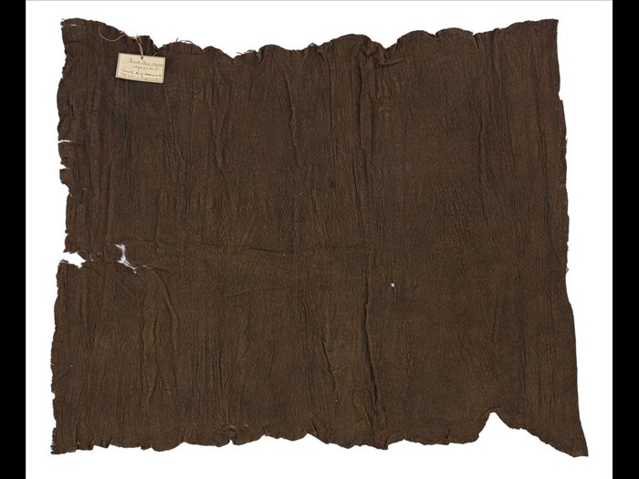 Length of barkcloth, dark colour obtained by steeping in mud: Africa, Southern Africa, Malawi, mid-19th century.