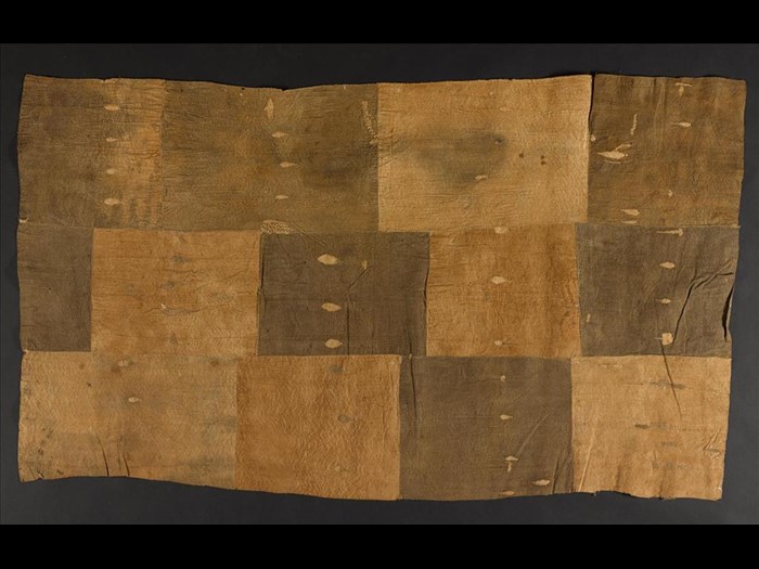 Length of barkcloth constructed from smaller pieces stitched together with raffia thread: Africa, Southern Africa, Zambia, Awemba Country, late 19th century.