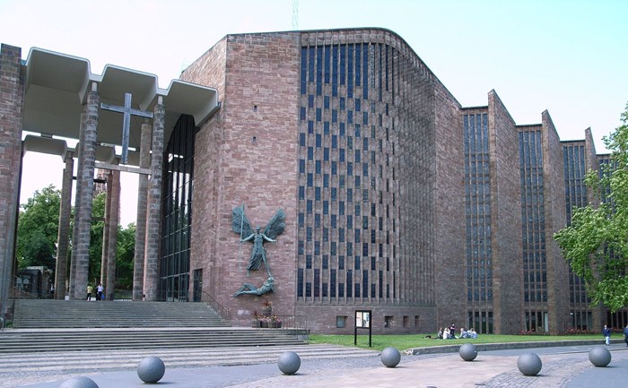 Coventry Cathedral exterior. Photo by Steve Cadman licensed under the Creative Commons Attribution-Share Alike 2.0 Generic licence.