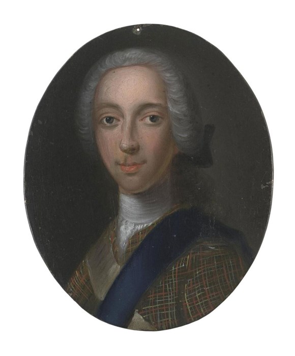 Oval copper plate with a portrait of Prince Charles Edward Stewart in oils, 17th or 18th century.