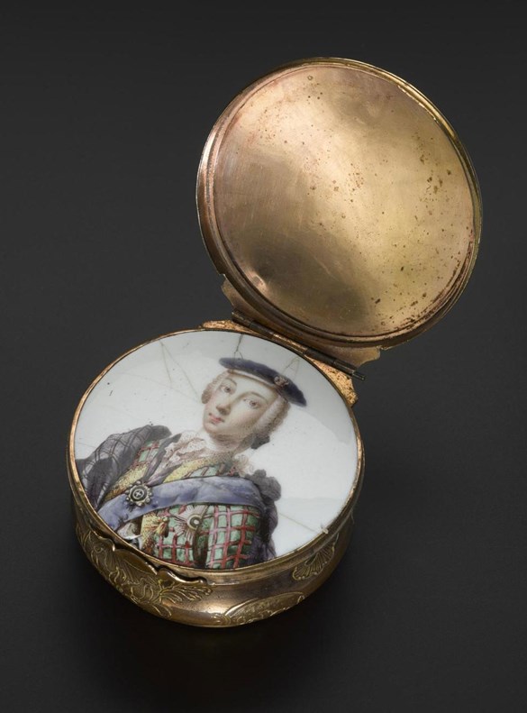 Enamel portrait of Bonnie Prince Charlie on a snuff box. The portrait was concealed beneath the lid of the box.
