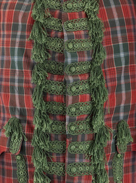 Detail of Sir John Hynde Cotton's tartan suit