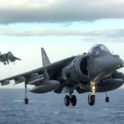 Two Harriers prepare to land onboard HMS Illustrious during Exercise Joint Warrior 2008. © Crown Copyright

http://www.defenceimagery.mod.uk/fotoweb/archives/5042-Downloadable%20Stock%20Images/Archive/Royal%20Navy/45149/45149692.jpg