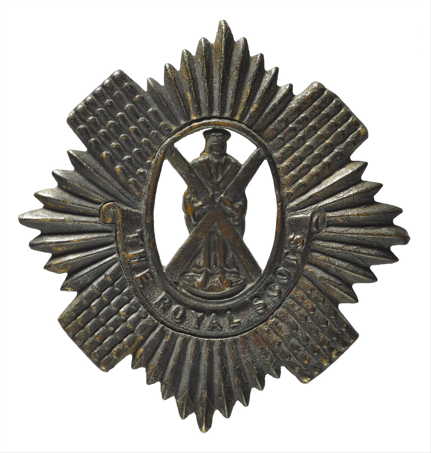 Glengarry badge of the Royal Scots, picked up at the scene of the Gretna Rail Disaster by John Baillie, brother of Private Andrew F. Baillie, Royal Scots, May 1915, World War I.