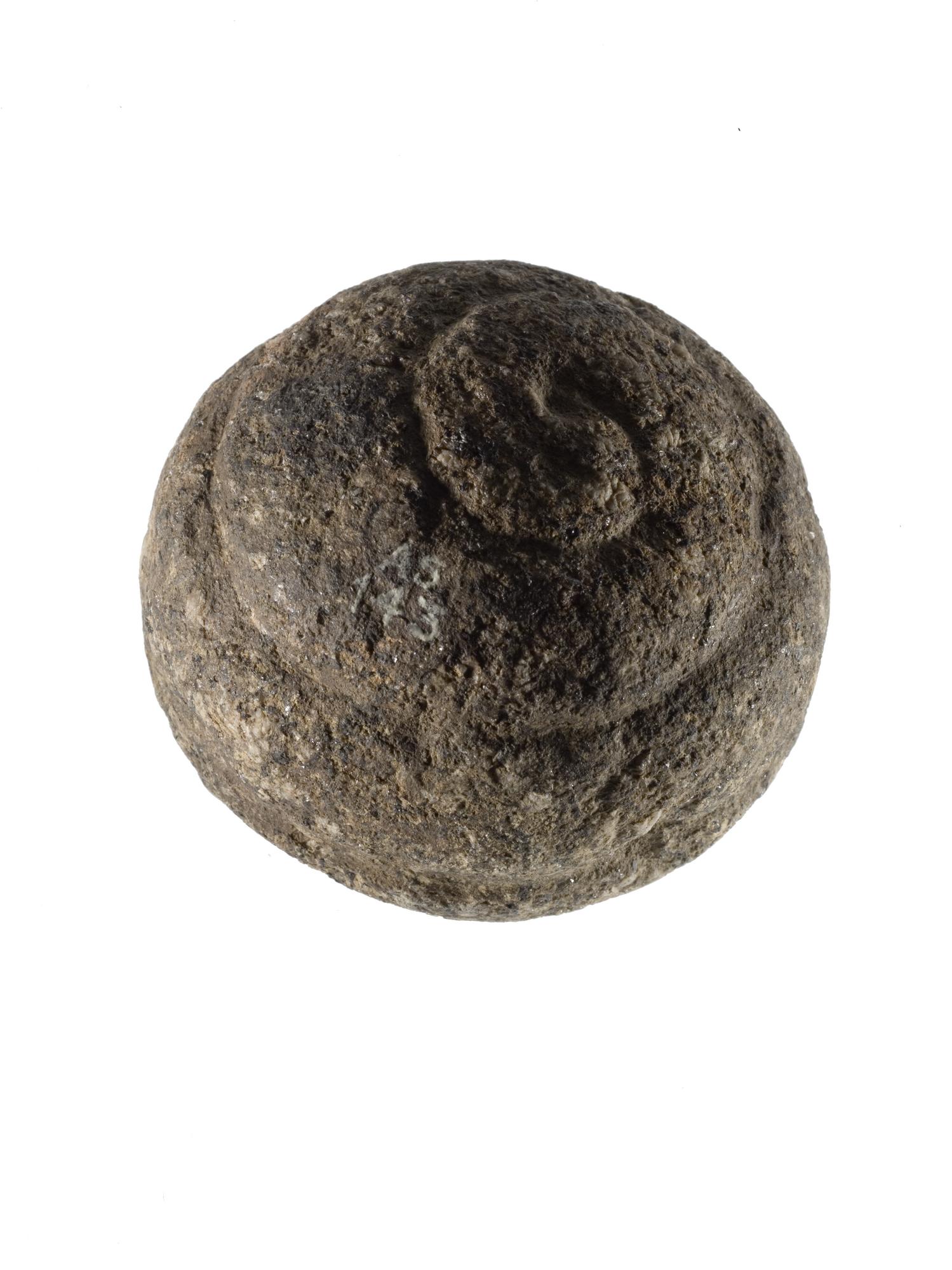 Carved stone ball with spiral ornament, from Buchan, Aberdeenshire, around 3000 BC.