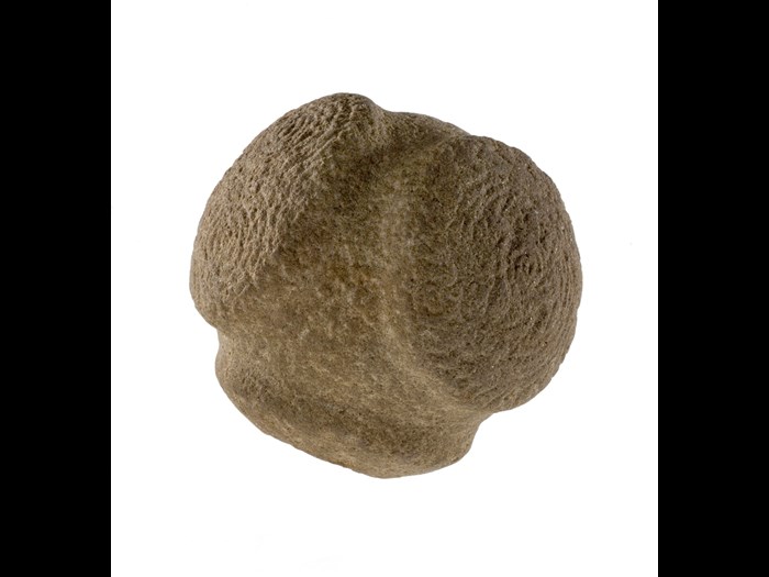 Carved stone ball, with four circular knobs, three of them decorated, from Lumphanan, Aberdeenshire, around 3000 BC.
