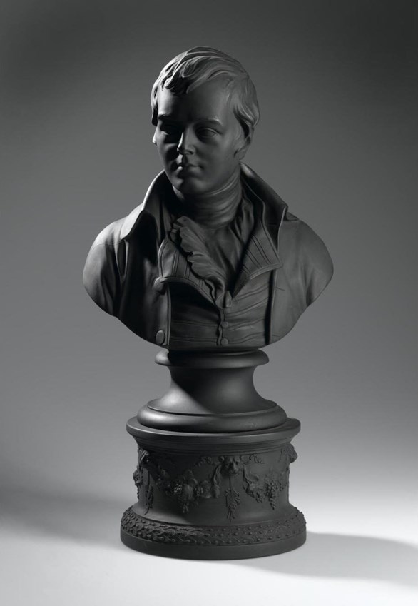 Black Wedgwood bust of Robert Burns, sculptured by E.W. Wyon, 1848–49.