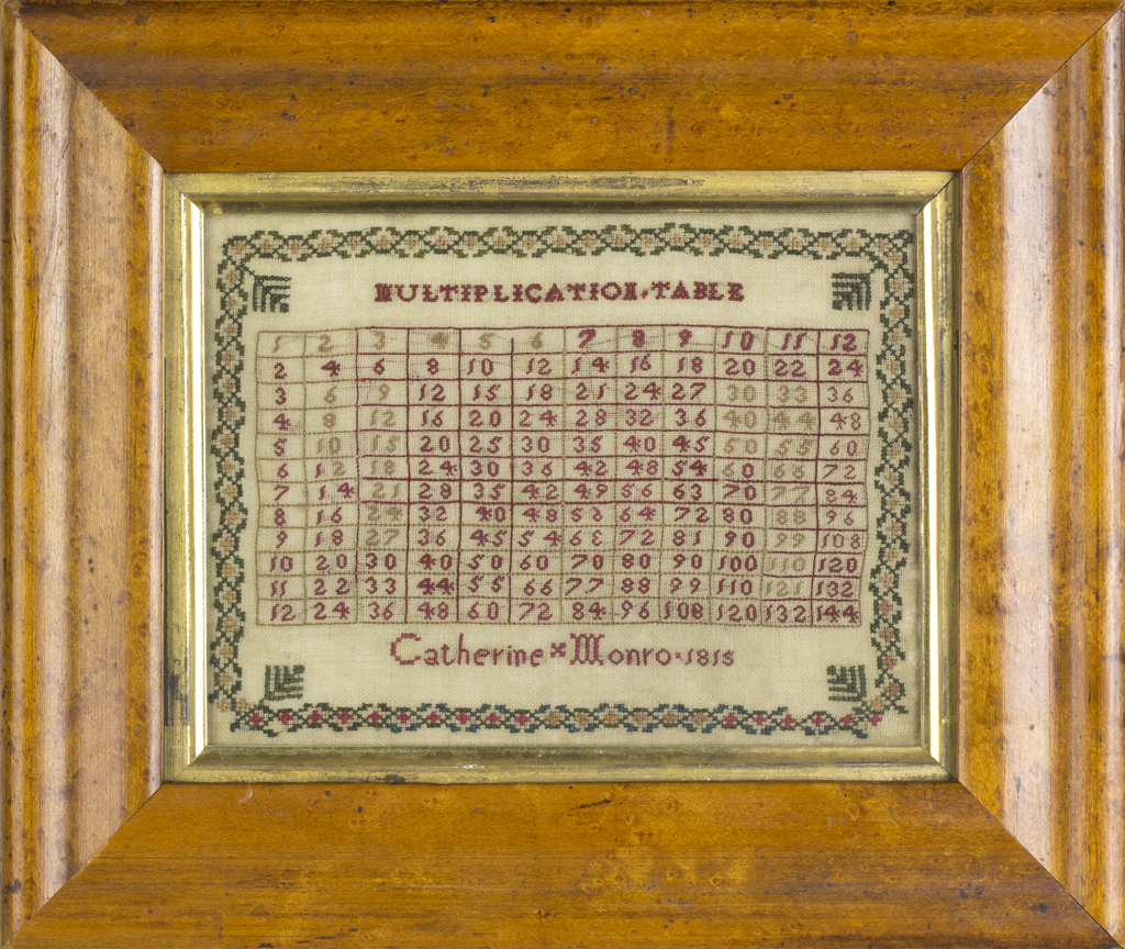 Catherine Monro’s multiplication sampler reflects the type of schooling she received.  © Leslie B. Durst Collection
