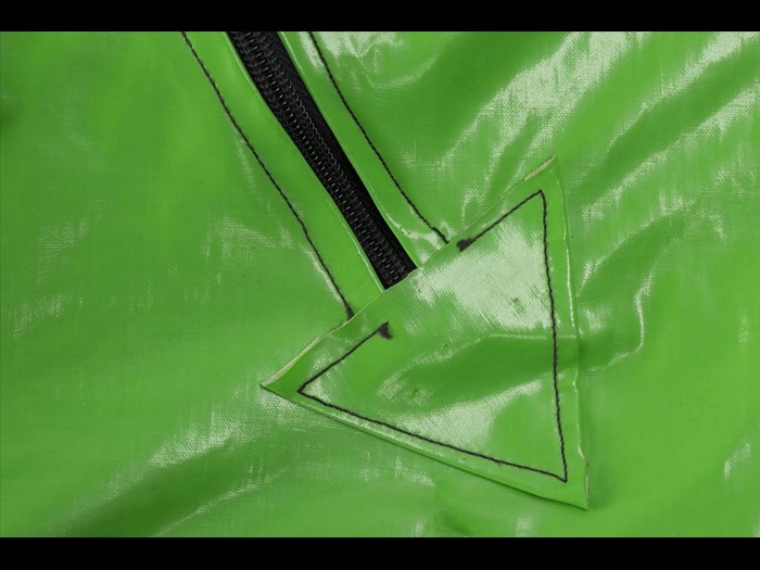 Detail of PVC jumpsuit owned by Eugene Reynolds of the Rezillos.