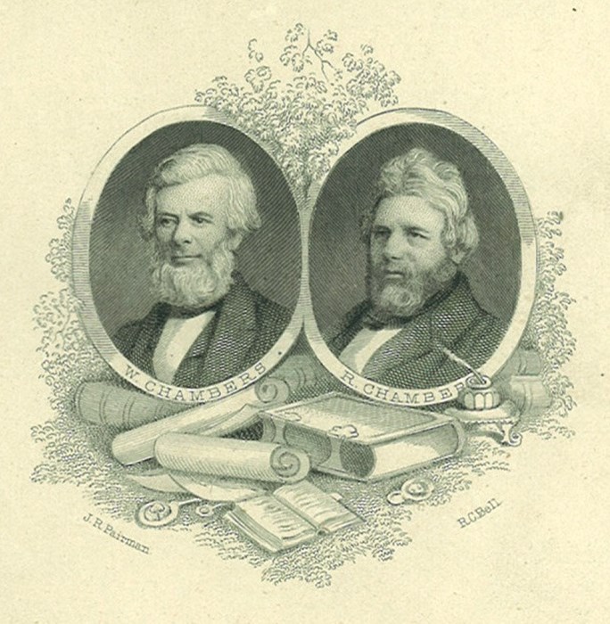 Detail of the frontispiece of the Memoir of Robert Chambers showing images of William and Robert Chambers.