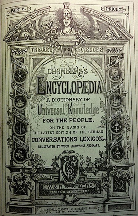 Cover of the monthly issue of Chambers's Encyclopaedia, 1859, from the British Library collections. Photo by Rose Roberto.