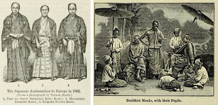 Japanese ambassadors, from the first edition, and Buddhist monks, from the second edition