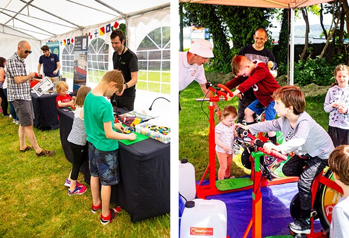Two photos of children enjoying Denny Science Weekend