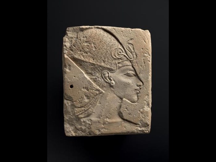 Limestone relief carved with the head of King Akhenaten: Ancient Egyptian, Middle Egypt, probably Amarna, New Kingdom, 18th Dynasty, reign of Akhenaten, c.1353-1336 BC.