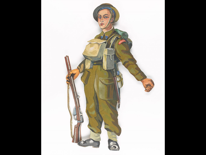 A Polish Soldier in the uniform of the Second World War, from a hand-cut card and hand-painted nativity scene that made in Scotland around 1943 by Polish soldier Stanislaw Przespolewski. NMS M.2016.2.