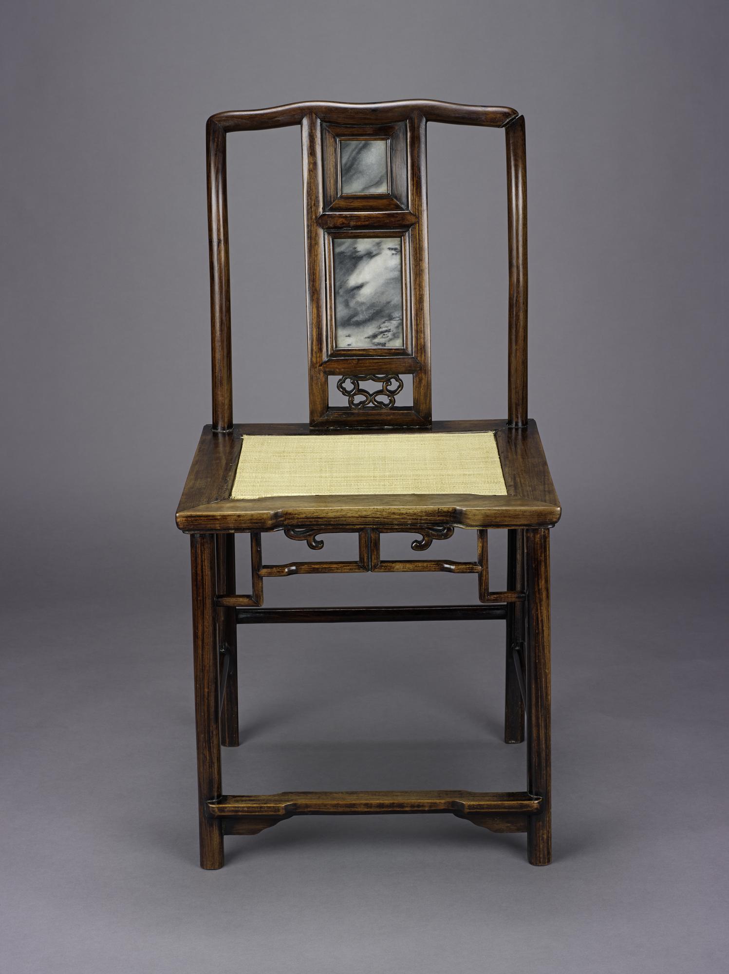 Chair of huanghuali wood, with two inset marble panels on back. China, Qing Dynasty, 19th century. NMS A.1996.99.