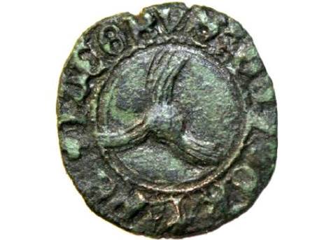 Scots penny minted during the reign of James III (1460-1488) found in Zeeland. Scots pennies from the 15th century are found in most trading places in Zeeland.  (Private collection).