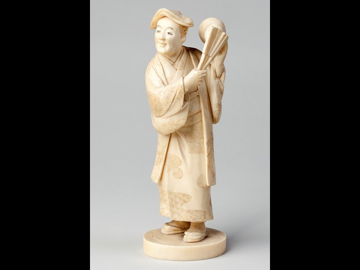 Japanese Carved Okimono Figure of a Man with a Fan. Meiji Period, 1868-1912. Presented in 1968 by Miss V Thomson. © Aberdeen City Council (Art Gallery and Museums Collections)