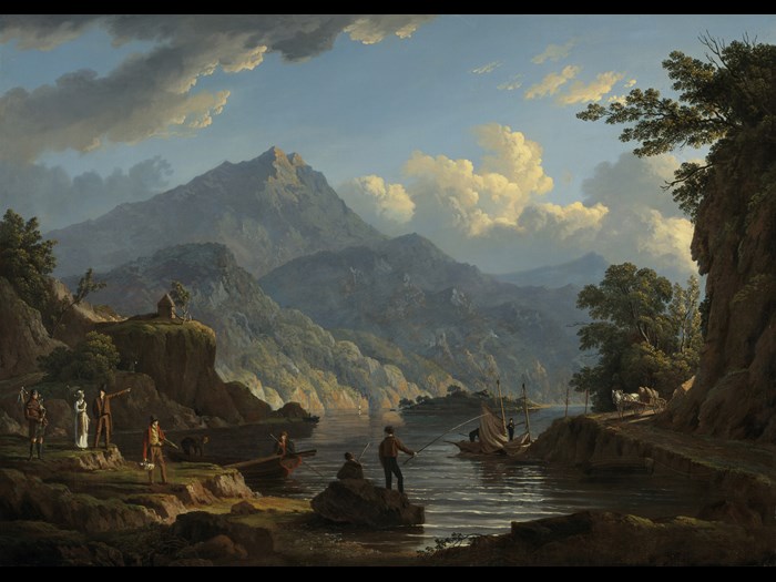 John Knox, 'Landscape with Tourists at Loch Katrine', oil on canvas, 1815 © National Galleries of Scotland.