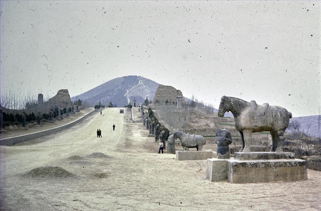 South end of the spirit road with a horse, Qianling, Tang Dynasty (618-907 AD), Qian county, Shaanxi Province, China, 1981.