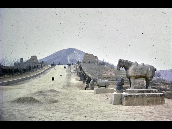 South end of the spirit road with a horse, Qianling, Tang Dynasty (618-907 AD), Qian county, Shaanxi Province, China, 1981.