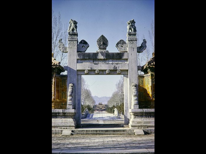 Dragon and phoenix gate at Tailing, Tomb of Yongzheng (d. 1735 AD), Western Tombs, Qing dynasty (1644-1735 AD), Yi county, Hebei Province, China, 1981.