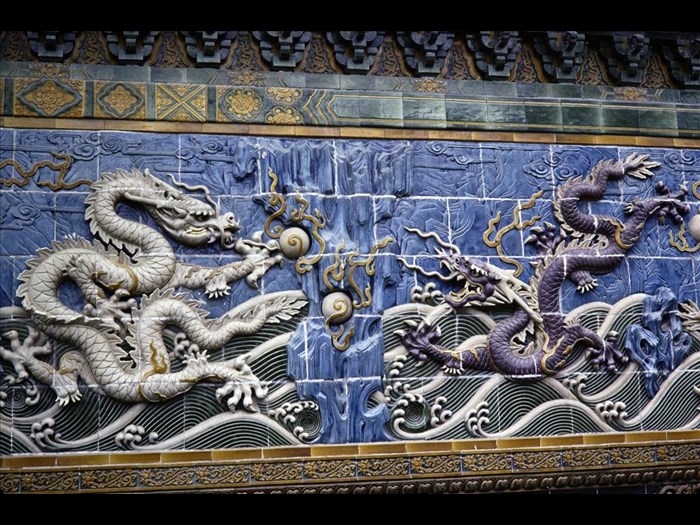 Ceramic relief at Bei Hai near Beijing, China, 1979.