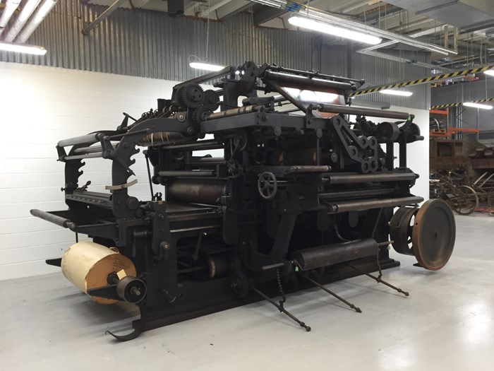 The 1907 Cossar newspaper press at the National Museums Collection Centre.