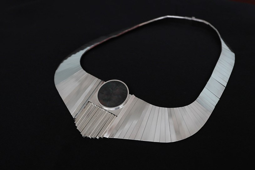 Image of striking modernist silver necklace