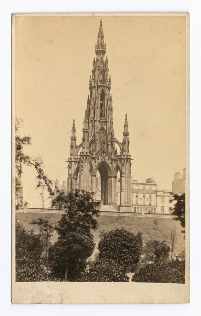 Sepia carte-de-visite showing the Victorian Gothic Scott Monument