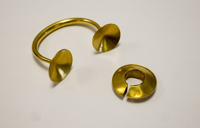 The Whitefarland hoard - a gold cup-ended ornament and a gold penannular ring or ‘lock-ring’