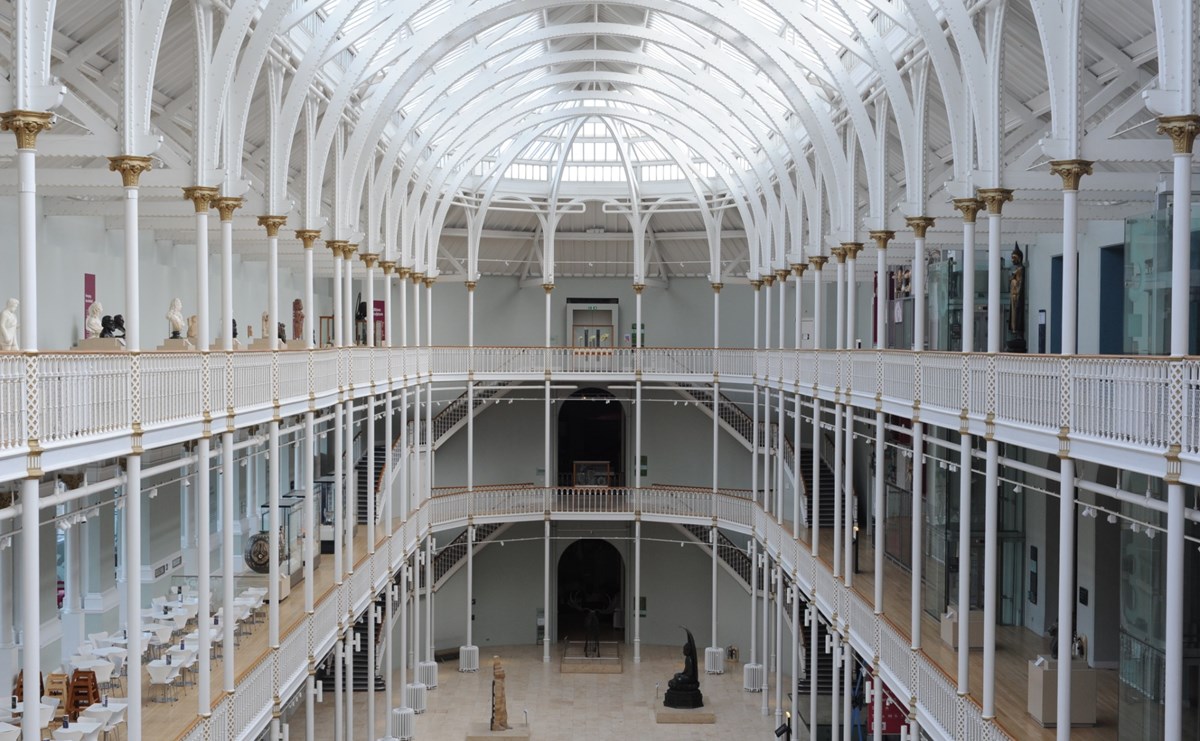 The grand gallery - a large, three-floor atrium space with balconies and galleries running around the perimeter.