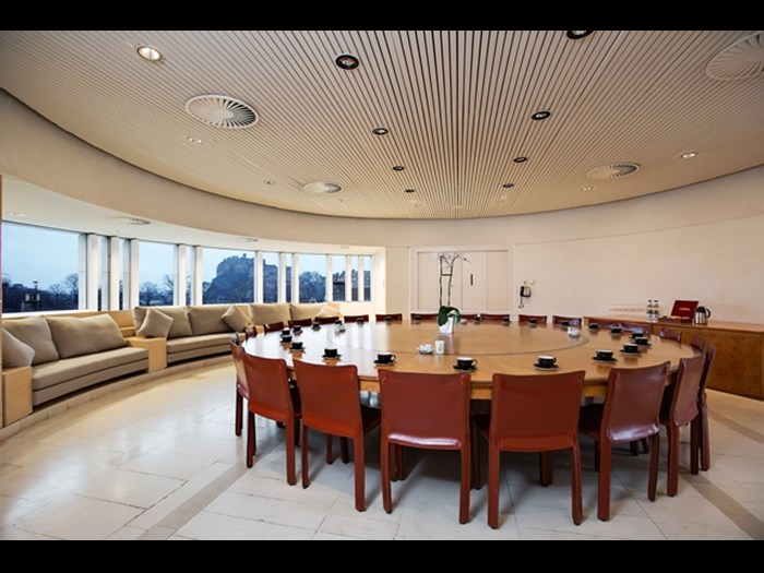 The Board Room set up for a meeting