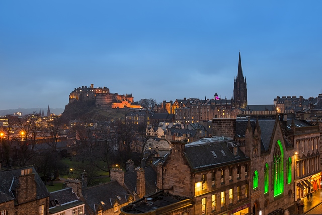 A view towards Edinburgh Castle from the National Museum of Scotland's Roof Terrace.