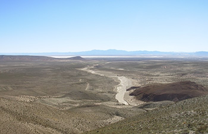 A wide landscape showing Ordovician outcrops at the westernmost foot of the Cordillera Oriental, western Argentina.