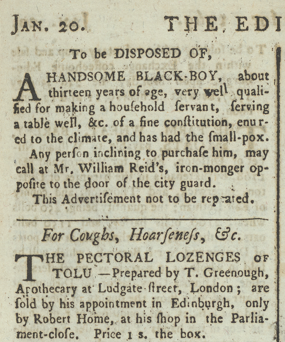 Nespaper advert for an enslaved boy.