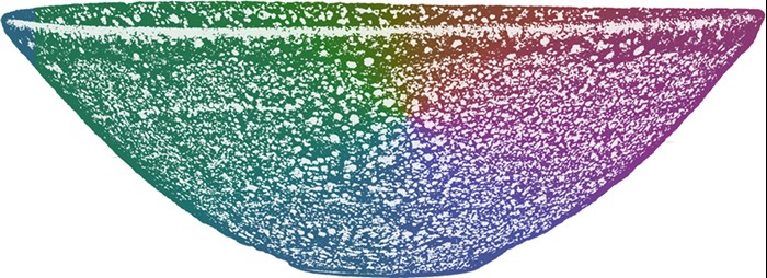 Multicoloured print of a ceramic dish