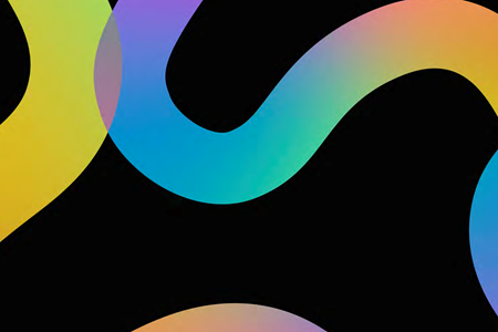 A thick, twisting rainbow coloured line on a black background.