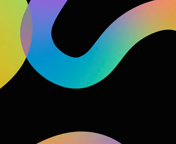 A thick, twisting rainbow coloured line on a black background.