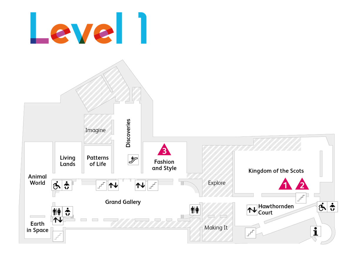 A map of level 1 of the museum showing different stops of the Hidden Histories trail. 