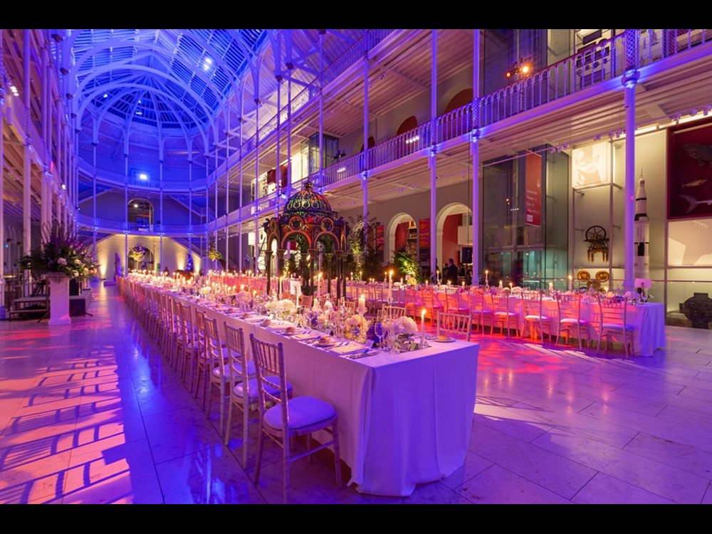 The Grand Gallery set up in banquet style at the National Museum of Scotland