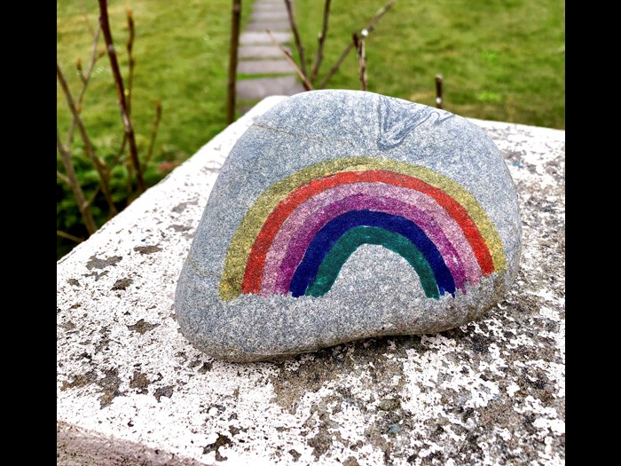 Beach pebble decorated with a rainbow, from Hoswick, Shetland. X.2020.51. (© Neila Kalra) The rainbow has a long history as a symbol of hope and quickly became one of the defining images of the pandemic, with colourful pictures adorning windows across Europe. Painted pebbles were placed on doorsteps and in some impressively long ‘covid snakes’, winding their way through public spaces. This pebble was collected and decorated by the Wood family.