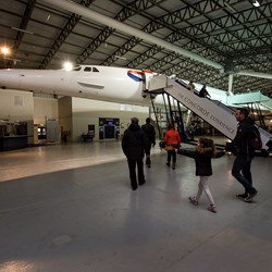 Visitors in the Concorde hangar at the National Museum of Flight.
