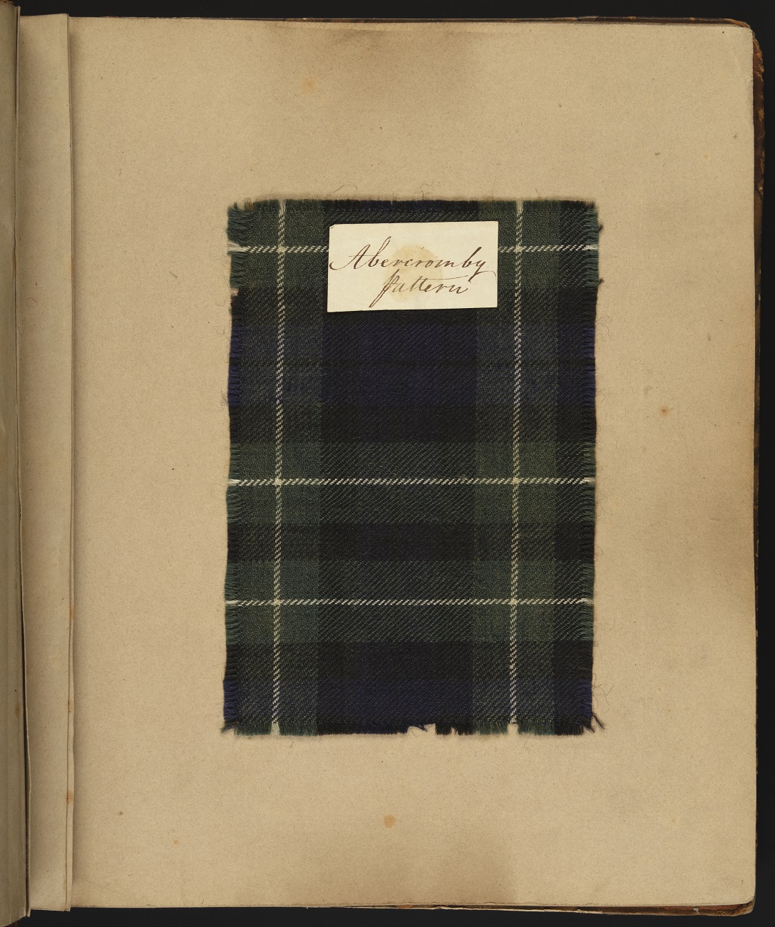 A sample of ‘Abercromby’ tartan, c.1822. Collected by the English antiquarian Sir Samuel Rush Meyrick, it is a commemorative tartan created in honour of General Sir Ralph Abercromby. (H.TTB 8)