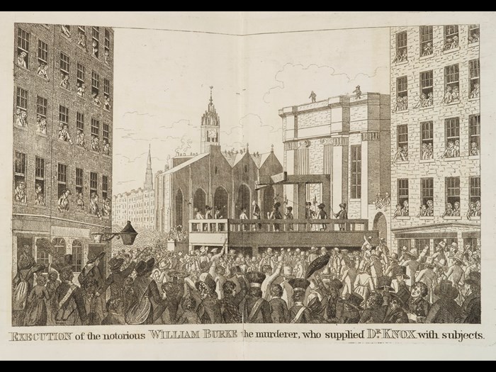 ‘Execution of the notorious William Burke the murderer, who supplied Dr Knox with subjects. A crowd of up to 25,000 people amassed to watch Burke die.