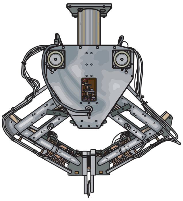 Illustration of a robot with two arms suspended from the ceiling