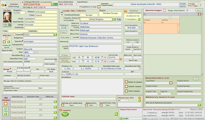 Screengrab of the PAPIS specimen database.