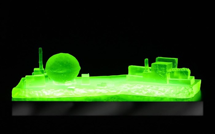 A bright green Uranium glass sculpture
