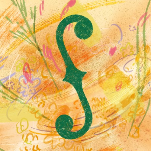 Decorative Treble Clef in green sits on illustration