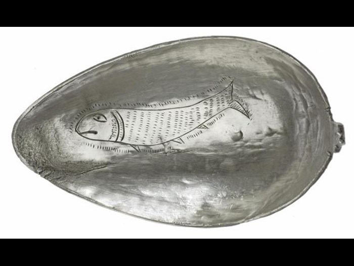Traprain Law Treasure: bowl of a silver spoon engraved with a fish, a Christian symbol.